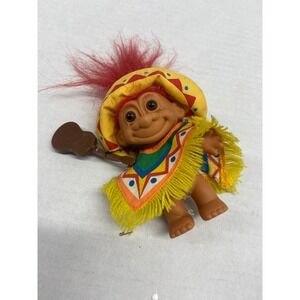 Vintage Troll Doll Mexican Sombrero Poncho Guitar Novelty Collectible Toy